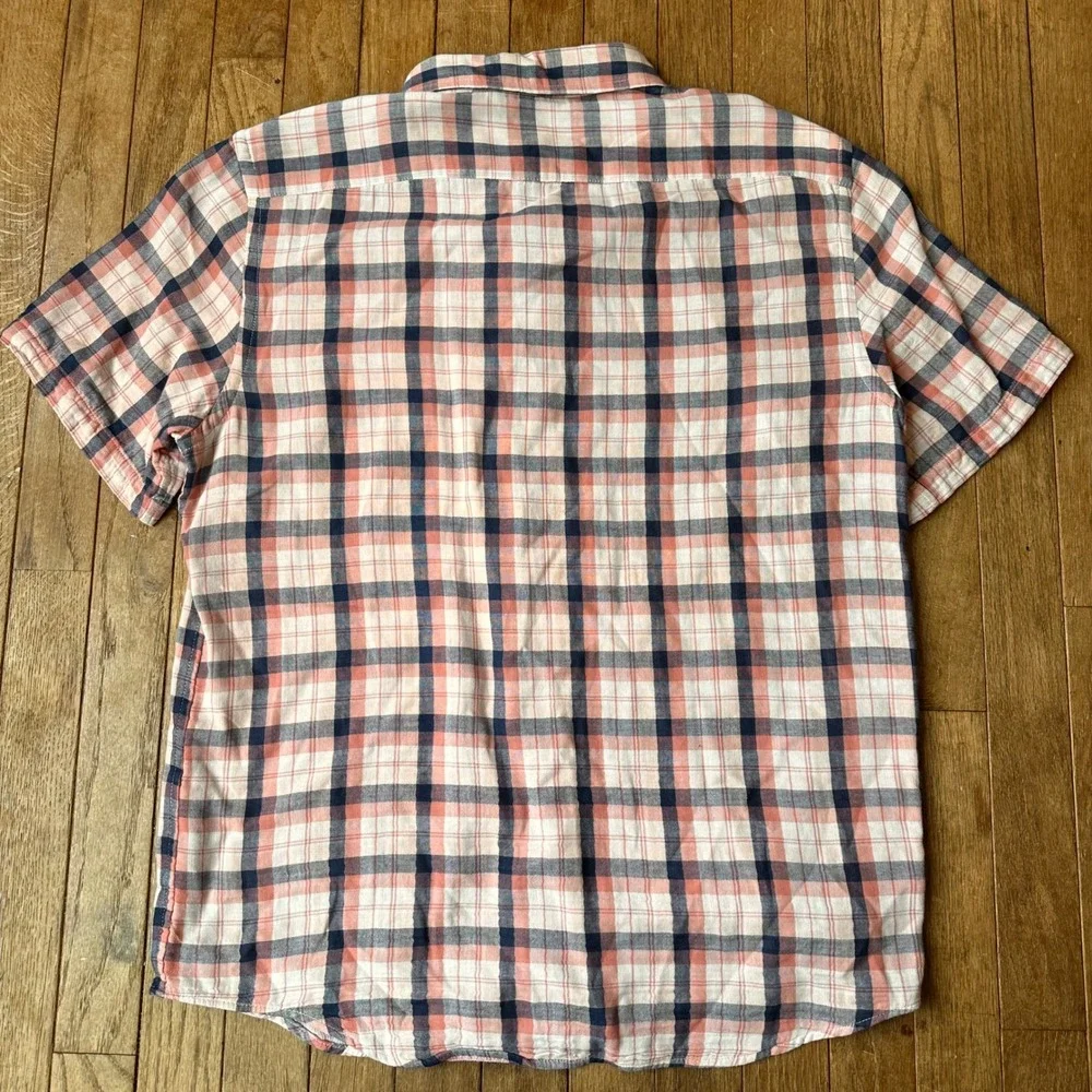 Banana Republic Button Down‎ Shirt Mens M Slim Fit Plaid Pink Blue Casual Summer